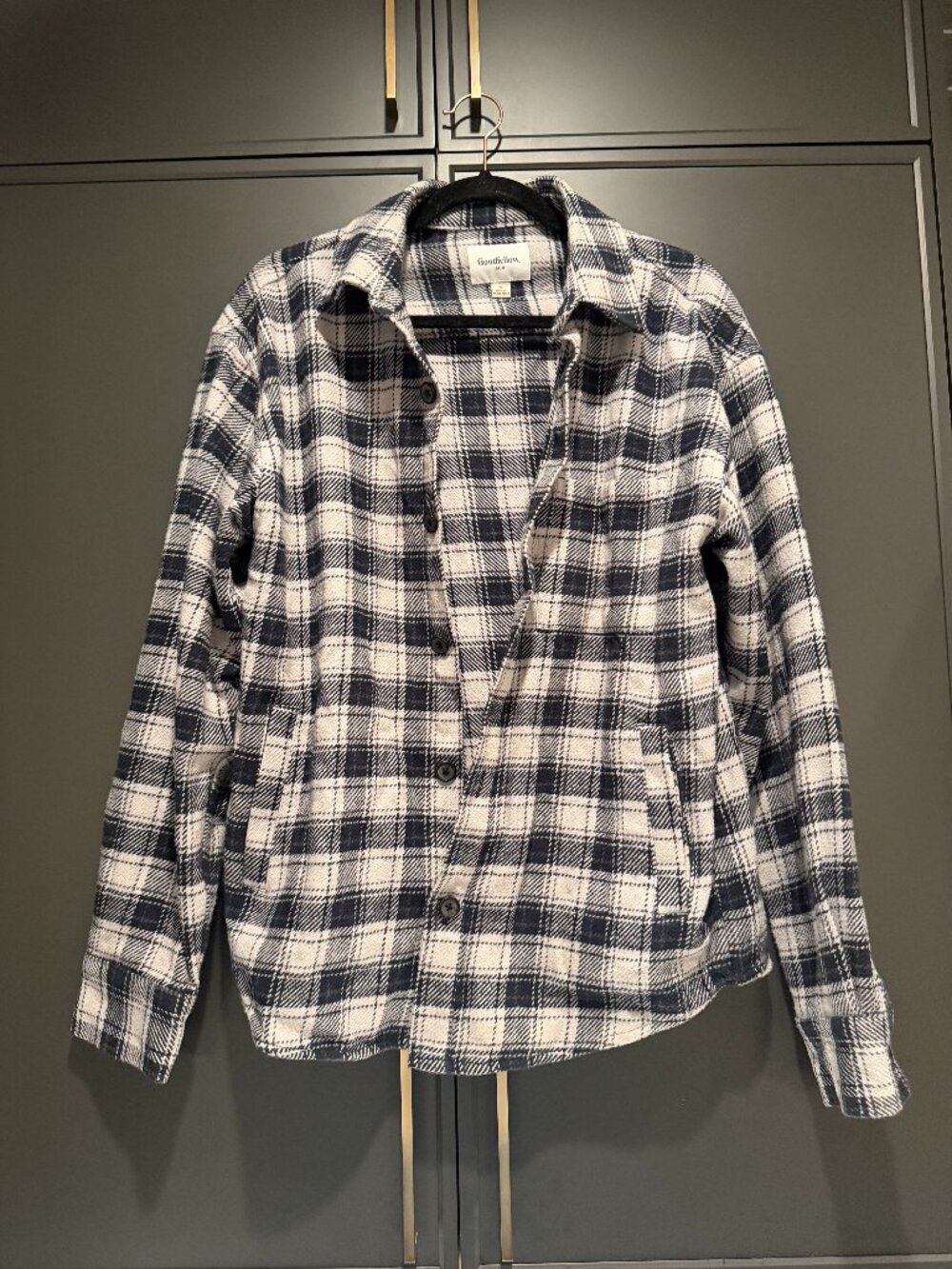 Goodfellow & Co Plaid Shirt Jacket Navy Cream Overshirt Small